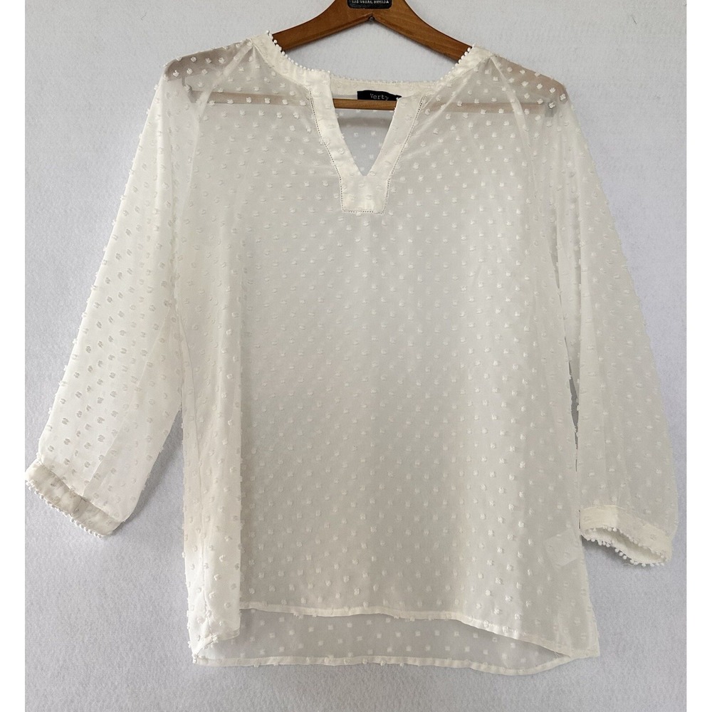 Verty Swiss Dot White Top Blouse Sheer Cottagecore Women's Small
